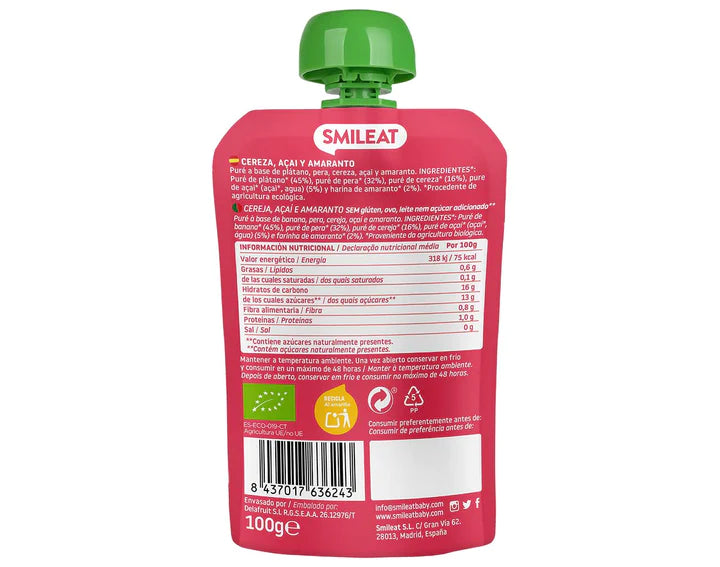 Smileat Pouch Cereza Açai Amaranto 100g