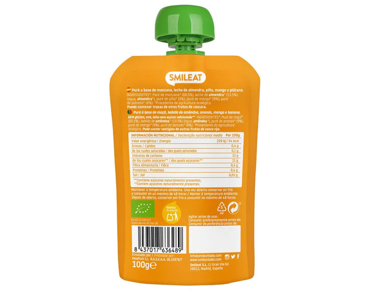 Smileat Pouch Almendra Mango Piña 100g