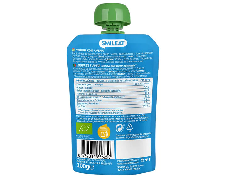 Smileat Pouch Yogurt Avena 100g