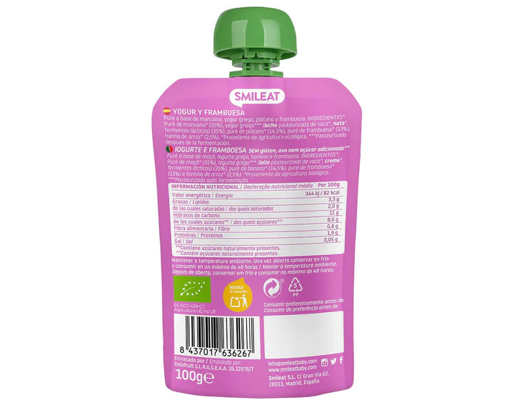 Smileat Pouch Yogurt Frambuesa 100g