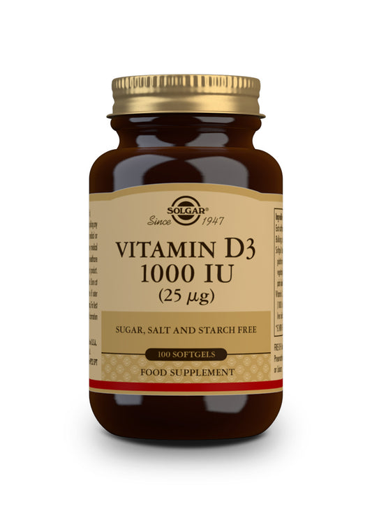 Solgar Vitamina D3 1000 UI (25 μg) (Aceite de Hígado de Pescado y Colecalciferol) 100 cápsulas blandas
