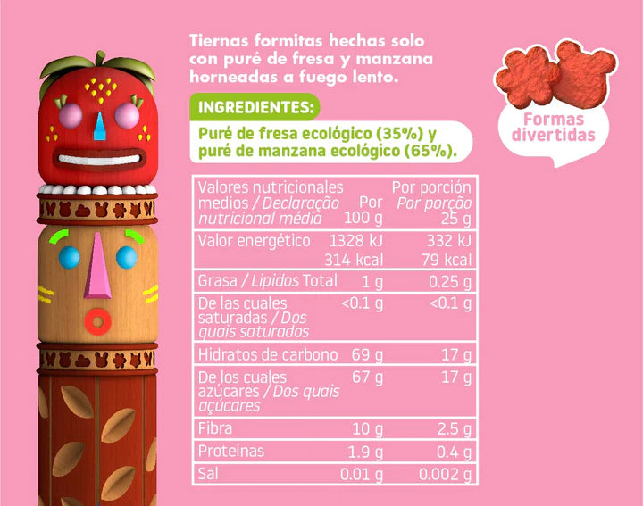 Snacks de fresa y manzana Triboo 100% ecológicos Smileat 25g